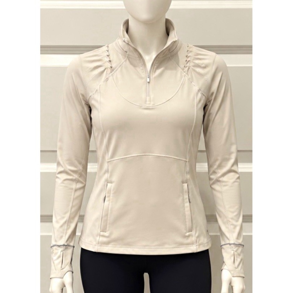 LULULEMON Women's Track Jacket White Size 6 1/2 Zip Long Sleeve Pockets